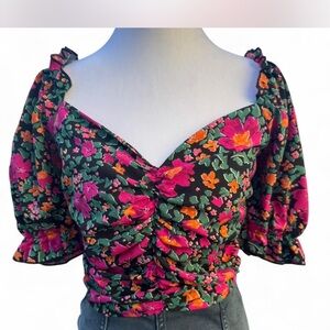Floral Sweetheart Neckline Blouse